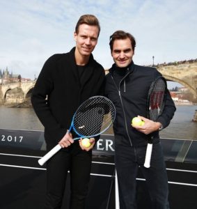 Roger Federer and Tomas Berdych at the unveiling of the Laver Cup
